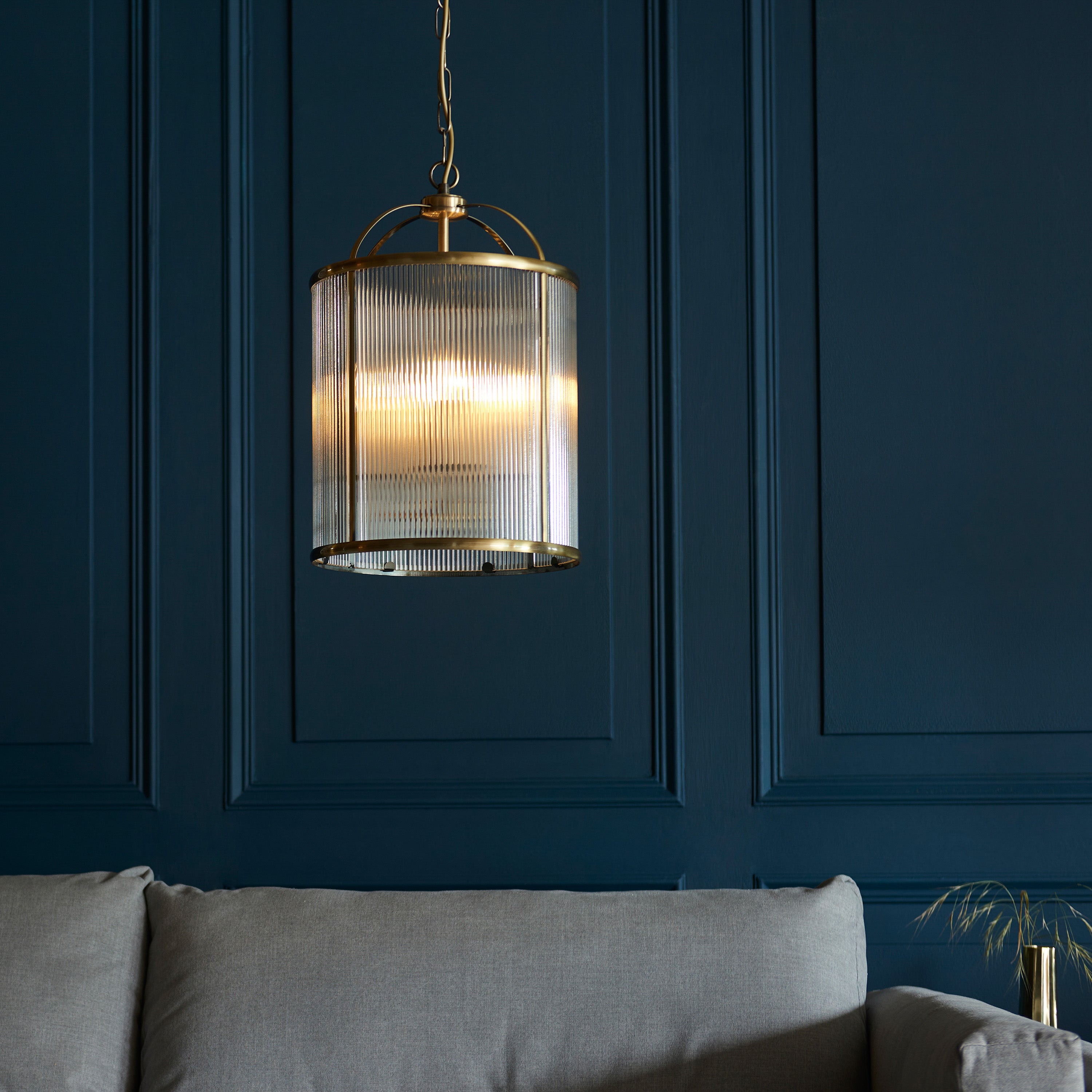 Annetta Ribbed Glass & Gold Pendant Light | Large